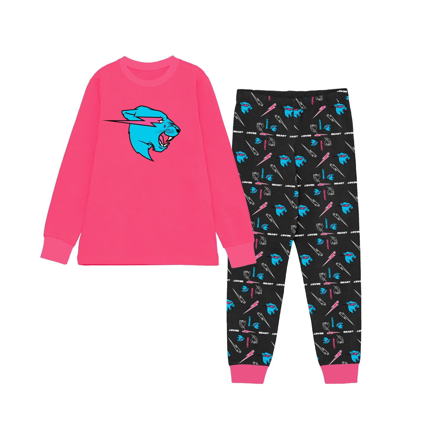 KIDS L/SLEEVE PAJAMA SET - BLACK/PINK