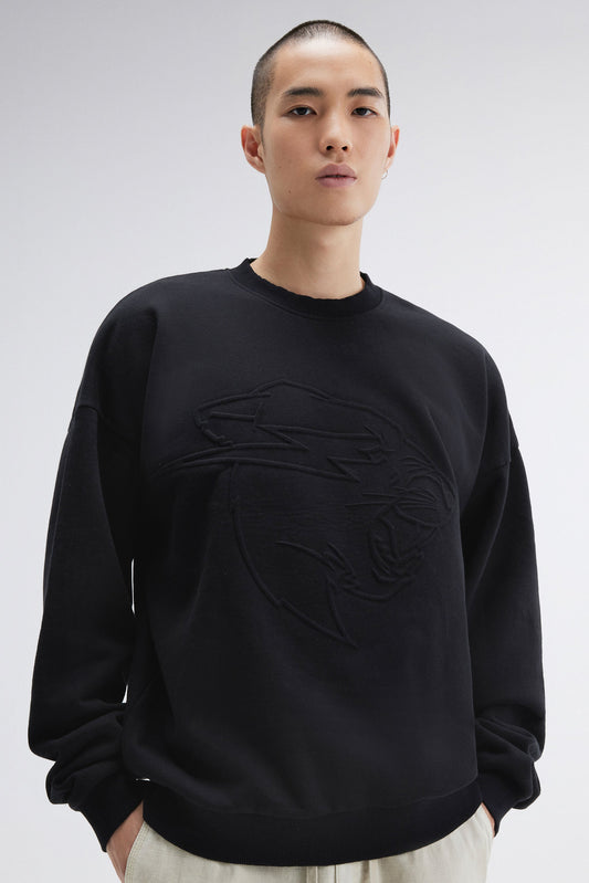 EMBOSSED PANTHER CREWNECK SWEATSHIRT - BLACK